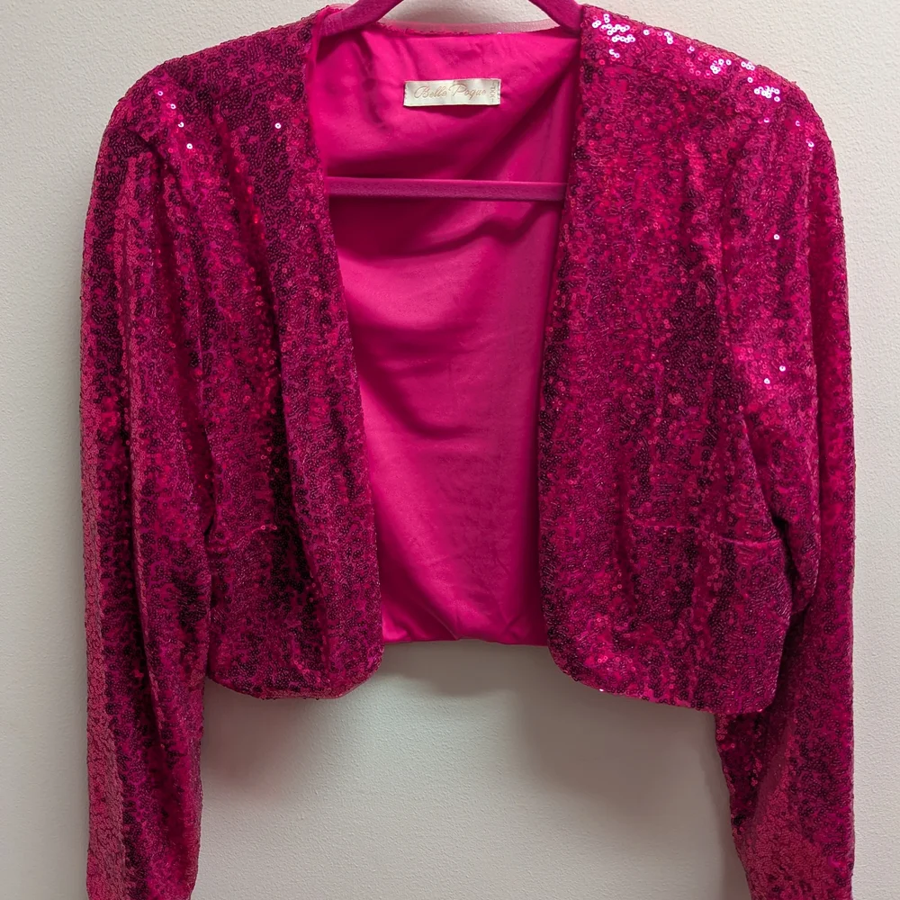 Belle Poque Pink Sequin Cropped Jacket - Picture 1 of 1